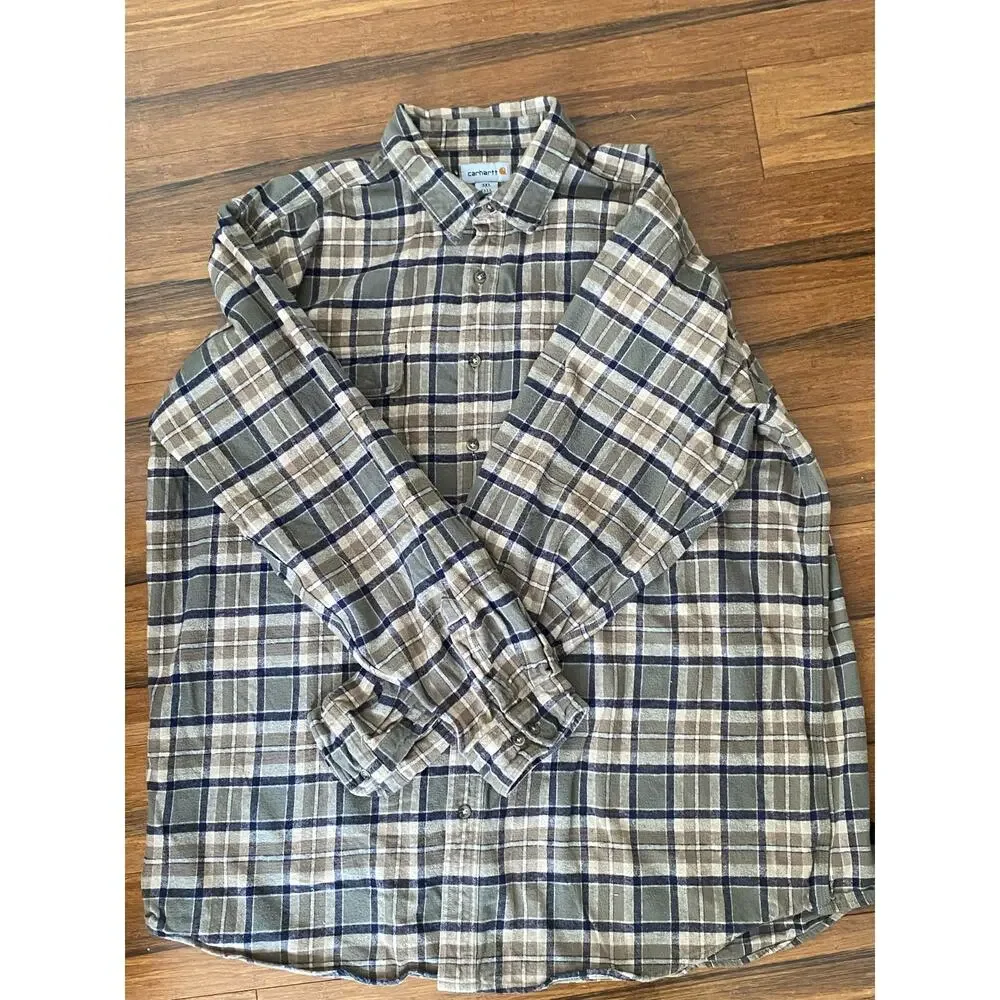 Carhartt 3xl Tall plaid‎ Workwear Brown tan, Green plaid Heavy shirt jacket - Picture 2 of 5